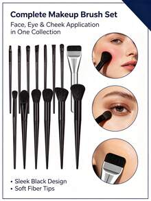 14 Pcs Professional Makeup Brush Set, Foundation Brush, Blush Brush, Eyeshadow Brush, Eyebrow Brush, Contour Brush, Powder Brush, Complete Makeup Tools Kit, Travel Essential - Black - View 4