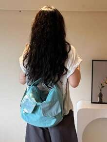 Back To School Season Korean Style Ins Niche Design Versatile Shoulder Bag For College Students Women Literary Shopping Bag Slouchy Student Class Canvas Bag Commuter Bag - Mint Blue - View 4