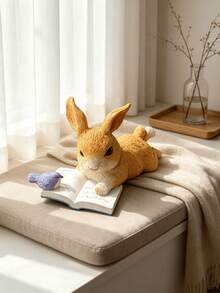 1pc Rabbit Reading Book With Bird Statue, Cute Lying Rabbit Sculpture, Creative Animal Decor, Aesthetic Mini Ornament, Suitable For Home Living Room Bedroom Office Desk Bookshelf Windowsill Decoration, Kawaii Cartoon Style Collectible Gift - Multicolor - View 6