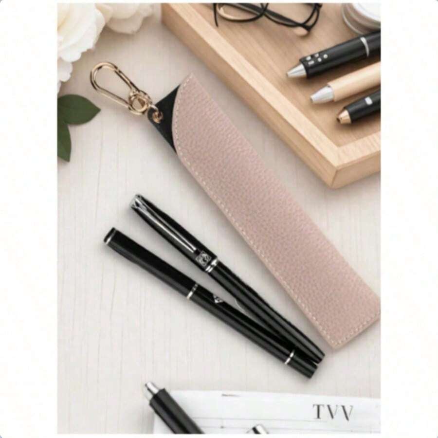 Minimalist Leather Pen Case, Korean/Japanese Style Portable Pen Pouch, Suitable For Business Fountain Pens And Ballpoint Pens Storage, Student Stationery Organizer, Bag Charm Keychain, Multi-Functional Pen Holder - Z - View 1