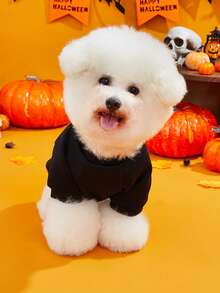 LUCKIE PAW 1pc Halloween Skeleton Hand Bone Pattern Pet Sweatshirt, Anti-Flea Physical Protection, Reduce Shedding, Warm & Breathable Dog Vest, Suitable For Large & Small Dogs And Cats, Indoor & Outdoor Use - Black - View 6