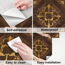 1 Roll European Style Brown Wood Grain Peel And Stick Vinyl Floor Sticker, 40*120cm, Seamless Splicing, Scroll Gilded Pattern, Waterproof Anti-Slip Wear-Resistant Floor Tile For Bedroom Living Room Kitchen Bathroom Floor Renovation, Renter-Friendly - Wood Grain - View 4