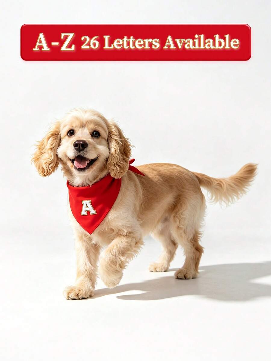 Personalized Chenille Letter Dog Scarf, Handmade A-Z Custom Initial Pet Bandana, Soft Adjustable 8-Color Collar, Suitable For Small Dogs, Medium Dogs And Cats, Birthday Gift - Red - View 1