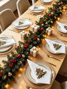 1pc/2pcs/4pcs Christmas Tree Embroidered Fabric Napkins, White Reusable Table Napkins, Holiday Table Decoration For Christmas Dinner, Thanksgiving & Winter Party - Multicolor - View 8