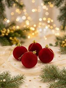 Premium Dark Red Flocked/Velvet Christmas Baubles (10cm) – High-End Velvet Ornaments For Christmas Trees. - Multicolor - View 3
