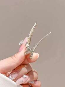 1/2PCS French Elegant Bow Alligator Hair Clip Minimalist Rhinestone Small Hair Clip Versatile Fashion Bangs Side Clip Women Hair Accessory - Multicolor - View 7