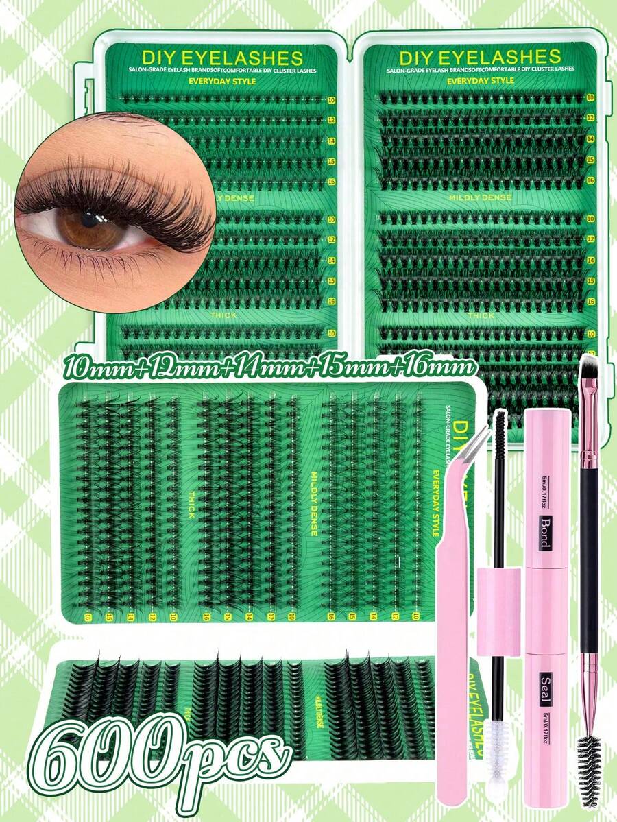 MEM 570pcs D Curl Cluster False Eyelashes Set, Beginner-Friendly Eyelash Kit With Glue And Tweezers, Soft Voluminous Single Cluster Lashes, Suitable For Daily, Wedding, Party, Halloween, Christmas Holiday Gift