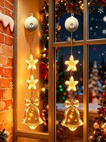 Christmas Suction‑Cup LED Hanging Light, Star & Bell Shape, Acrylic Material, AAA Battery Powered, Total Length 80.5cm, Suction Cup Or Nail‑Hanging, Warm Light For Window & Home Holiday Decoration - Suction Cup Lamp - View 2