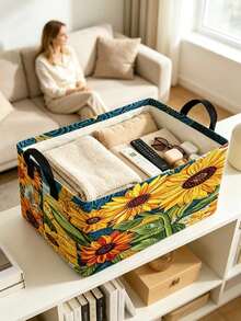 Multifunctional Storage Basket, Vacuum Storage Bags, Sunflower Print Storage Basket, Home Storage Essential, Clothing Organizer, Large Capacity Storage, Suitable For Home, Rental, Dorm, Practical Housewarming Gift, Portable Storage Bin, Home Organization Must-Have Storage Set - Multicolor - View 2