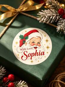 Custom Vintage Santa Claus Christmas Gift Stickers, Personalized Name Gift Labels, Holiday Envelope Seal Stickers, Christmas Packaging Decoration Labels, Party Favor Tags, Holiday Parcel Accessories, Gift Box Decoration, Holiday Celebration Supplies - Multicolor - View 7