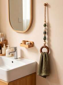 1pc Decorative Beaded Towel Rack With Rings - Vintage Bead Hanger, Bathroom And Kitchen Decorative Hand Towel Rack, Retro Country Style Gift - Towel Ring - View 7