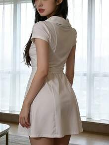 1PC Sexy Waist-Cinching Slimming Nurse Uniform Dress Costume, Suitable For COSPLAY Role Play, Holiday Party Performance Wear, Suitable For All Festivals, Valentine's Day Gift, Daily And Holiday Use - Apricot - View 6