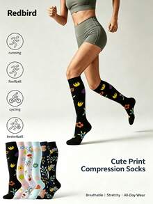1/2/4 Pairs Unisex Compression Socks, Neutral Knee-High Socks, Suitable For Running, Cycling, Fitness, Autumn Clothing, Autumn Style, Fitness Sports Socks - Multicolor - View 1