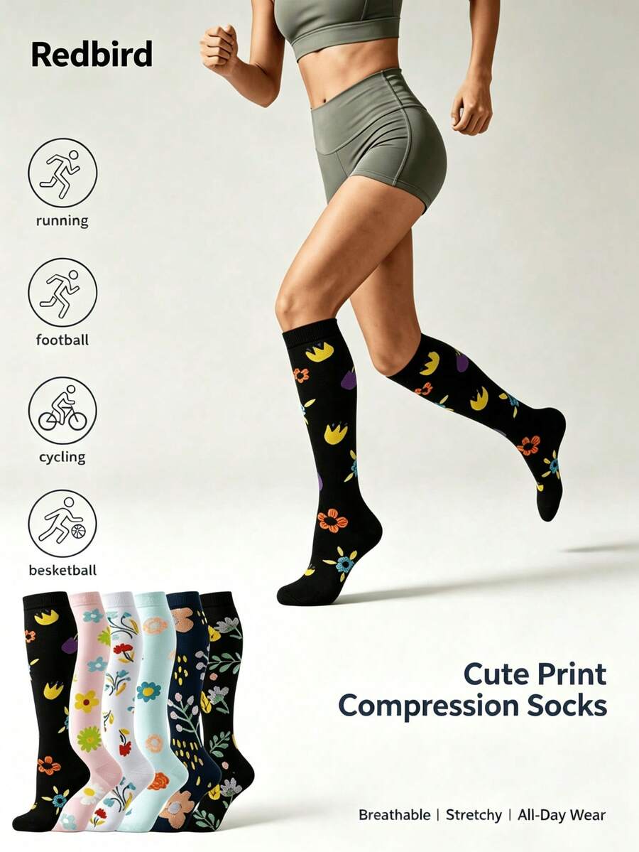 1/2/4 Pairs Unisex Compression Socks, Neutral Knee-High Socks, Suitable For Running, Cycling, Fitness, Autumn Clothing, Autumn Style, Fitness Sports Socks - Multicolor - View 1