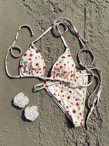 Ensemble de maillot de bain élégant et stylé avec imprimé rose pour femmes, idéal pour les vacances à la plage au printemps et en été, les activités en bord de mer et les tenues de vacances. - Multicolore - Voir 2