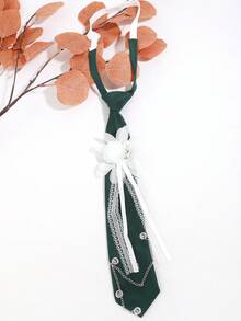 1Pc Women Black 3D Flower Lace Ribbon Chain Pre-Tied Necktie Sweet Cool For School Daily Party - Multicolor - View 10