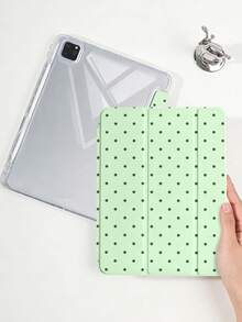 1件抹茶綠波點平板保護殼，適用於iPad Mini6/Mini7/10.2/10.5/10.9 (Air4-Air8)/Pro 11/10th Gen/A16/Pro 11 2024，彩繪圖案平板保護套，全透明壓克力背殼，三折支架，自動休眠/喚醒，內置筆槽，不含筆，部分機型附相機框 - 彩色 - 查看 7