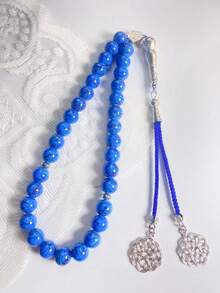 1pc 33-Bead Muslim Prayer Beads Blue Pattern Tasbih Prayer Beads Vintage Silver Decor Handheld Beads - Multicolor - View 5