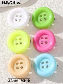 6pcs/12pcs Women's Candy Color Large Round Button Hair Clips, Y2K Cute Dopamine Bright Color Single Button Side Clips, Sweet Girl Bangs Hair Accessories, Suitable For Versatile Daily Broken Bangs Hairstyle - Multicolor - View 5