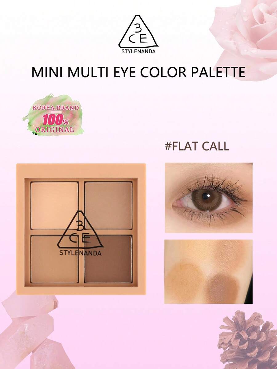 3CE MINI 多色眼影盤 FLAT CALL，4色眼影盤，啞光與珠光，絲滑柔軟高顯色，持久不褪色，便攜迷你尺寸，適合日常使用，K-Beauty，韓系彩妝，禮物