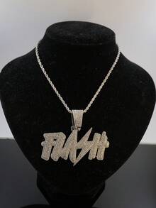 European & American Hip Hop FLASH Letter Pendant Cuban Chain Men's Necklace, Full Rhinestone Shiny Personalized Street Style Rap Party Collarbone Chain Fashion Jewelry - FLASH - View 4