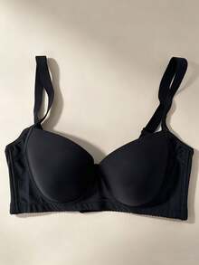 1 buah Bra Push-Up Berkawat Hitam untuk Wanita, Bra Penyangga Tanpa Jahitan dengan Cup Penghalus Samping, Bra Pembentuk Pengangkat Cup Halus Warna Polos, Pakaian Dalam Harian yang Nyaman - Hitam - View 4