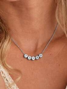 Customized Heart Letter Necklace, Personalized Multi-Letter Combination Stainless Steel Pendant, Can Combine Letters Freely, Suitable For Daily And Important Occasions, Necklace For Friends And Family, Creative Fashion Minimalist DIY Private Customized Holiday Celebration Birthday Gift - Silver - Round - View 6
