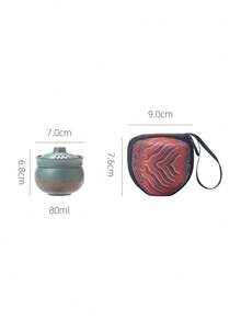 WEN ZHE Mini Portable Embossed Ceramic Kung Fu Tea Cup 80ml Single Person Travel Tea Set With Storage Bag - Pink - View 10