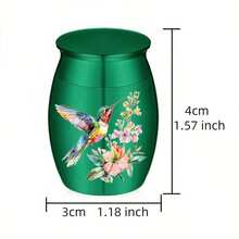 Small Hummingbird Mini Aluminum Alloy Memorial Urn - White, Green Pattern - 1.57 Inches Tall - Human Pet Ashes Keepsake - Secure Threaded Lid - Elegant & Exquisite Craftsmanship - Decorative Urn For Adults - Multicolor - View 2