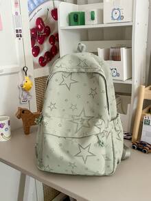 Teen Sweet Backpack Glitter Star Print Rucksack Portable Large Storage School Backpack For Daily Commute & Weekend - Multicolor - View 12
