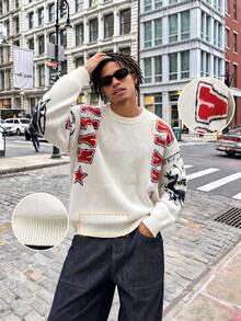 ANDREILEE Side Shoulder Letter Graphic High Street Knit Sweater, Autumn/Winter - Apricot - View 2