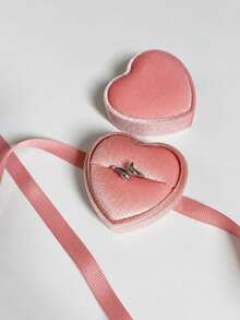 Vintage Heart-Shaped Mini Ring Box, Single Diamond Ring Box, Proposal Ring Box, Wedding Ceremony Ribbon Necklace Box, Jewelry Prop, Jewelry Box, Storage Box, Accessory Storage Box, Box, Valentine's Day, Christmas, Gift Box, Jewelry Display Box - Multicolor - View 3