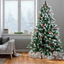 Artificial Christmas Tree For Home Decor, Featuring Snow-Flocked Foliage Accented With Pine Cones And Bright Red Berries; Suitable For Living Rooms, Shop Window Displays, And Photography Backdrops. - Green - View 1