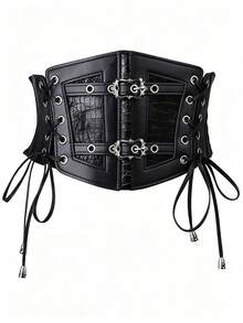 1pc Women's Renaissance Accessory Dark Gothic Style Fashion PVC Leather Harness, Suitable For Halloween Party Or Daily Wear - Black - View 6