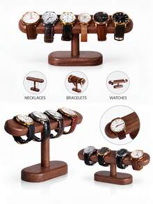 2/1pc Wooden Watch Display Stand, T-Shaped Bracelet And Jewelry Organizer, Desktop Watch Storage Rack, Unisex Necklace Display Stand, Suitable For Bedroom Vanity, Retail Store, Jewelry Shop, Home Decor And Gift - View 1