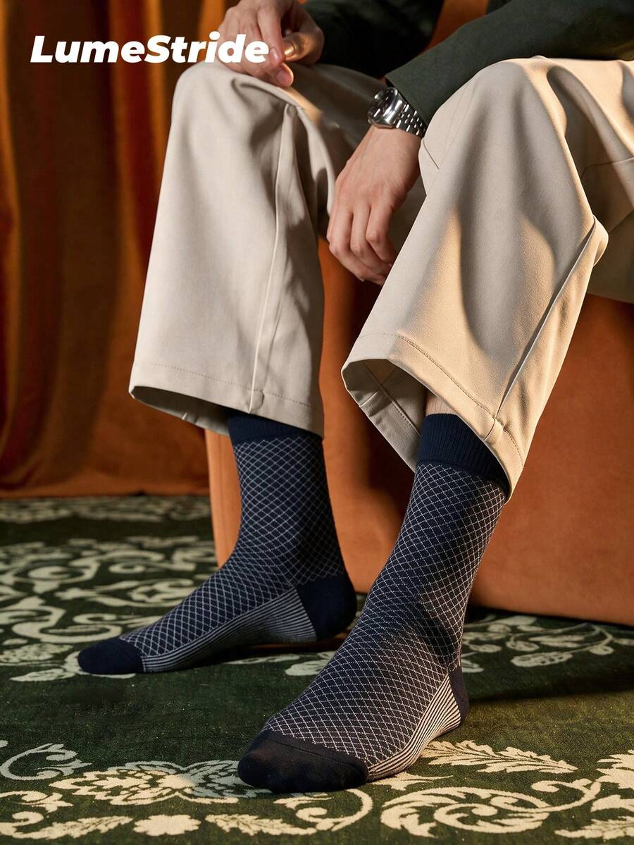 Men Crew Socks – Fashion Business Dress Socks, Everyday Versatile Comfortable Polyester Casual Socks For Men, Classic All-Match Style, Multi-Pack - Navy Blue - View 1