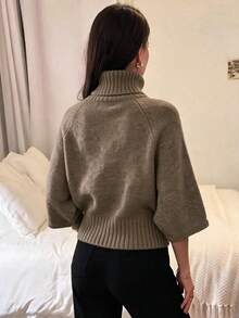 Autumn/Winter New Women's High Neck Short Sleeve Knit Top - Mocha Brown - View 5