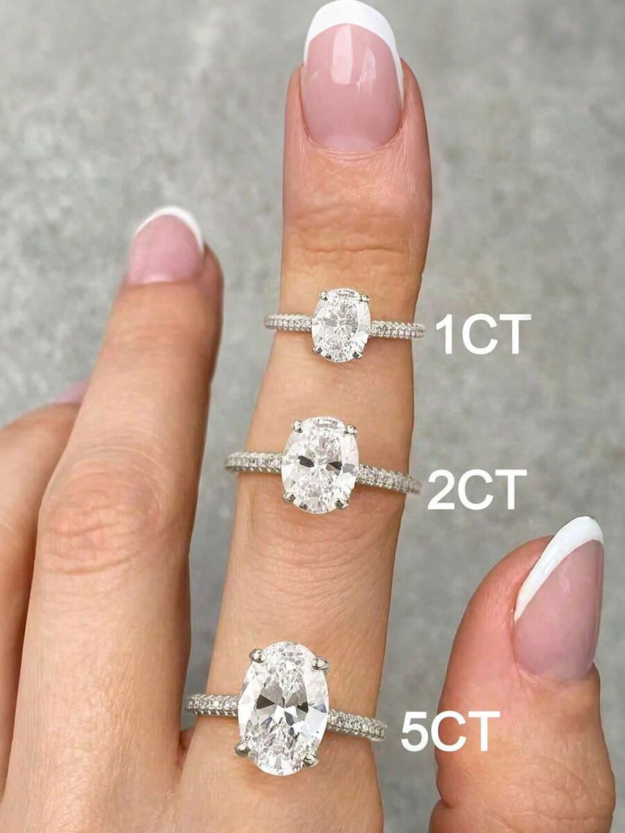 1 buah Cincin Pertunangan/Cincin Pernikahan Oval Mengkilap, Cincin Janji Wanita/Cincin Keabadian, Hadiah Perhiasan yang Istimewa