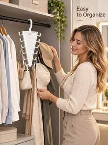 V-Shaped Wardrobe Storage Hanging Rack | 12 Hooks Large Capacity | 360° Rotating Space-Saving - Multicolor - View 6