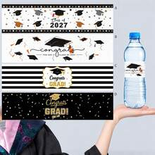 10pcs/20pcs/40pcs 2027 Class Of Bottle Wrappers Graduation Water Bottle Labels Black And Gold Graduation Party Favors - Multicolor - View 2