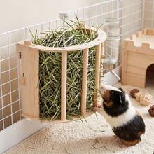 Natural Wood Hanging Rabbit Hay Feeder, Large Capacity Hay Holder Reducing Waste For Guinea Pigs Small Pets - wood color - View 4
