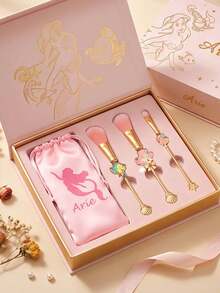 Disney Princess The Ariel 專業化妝刷組 3件組 合成刷毛 蜜粉底妝暈染刷 附緊湊貝殼鏡與琺瑯胸針 高級美容工具 適用日常完美彩妝 - 彩色 - 查看 9