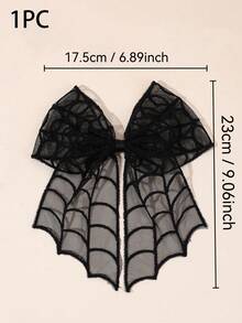 1/2pcs Women's Dark Halloween Style Black Bat Spider Web Lace Bow Ponytail Hair Clip, Christmas Gift - Multicolor - View 8