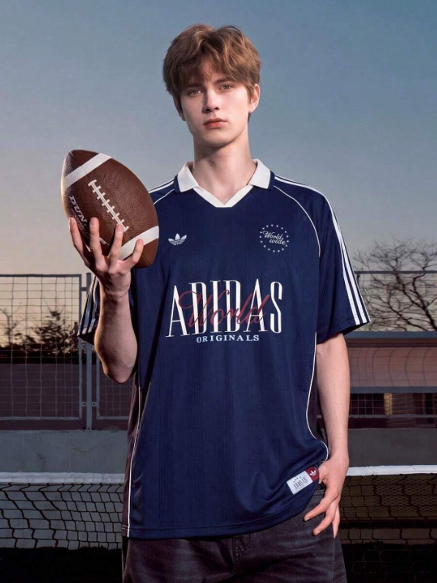 Adidas Originals CALI Men's Short Sleeve Fashion Versatile Retro Minimalist Crew Neck Striped T-Shirt Blue - Blue - View 1
