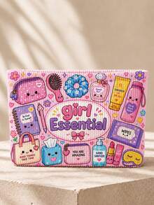 New "Girl Essential" Pattern Corduroy Makeup Bag | Cosmetic Storage Bag | Travel Organizer Bag | Travel Essential | Toiletry Bag | Pool Storage Bag | Halloween Gift | Christmas Gift | Suitable For Mom, Teacher, Friend And Nurse | Autumn Essential | Home Essential | Easy To Clean Design | Portable Makeup Box | College Essential, Holiday Essential, Christmas Gift, New Year Gift (Random Pattern Cut) - Multicolor - View 3