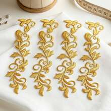 Embroidered Vine Patch Trim 24.2x4.5cm, Metallic Leaf Iron On Applique For Clothing Repair, Bag, Pillow Sewing Decoration - Vine Leaf Applique - View 1