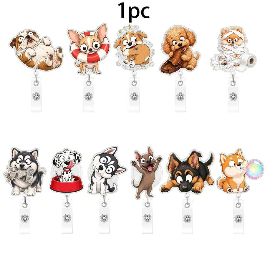 1pc Funny Shiba Inu Bubble Blowing Acrylic Retractable Badge Reel, Highly Attractive ID Card Holder Anti-Loss Clip - Multicolor - View 1