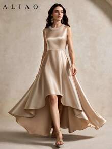 ALIAO Elegant Pearl Collar Dress Pearl Detail Date Vacation Wedding Guest Midi Dress All Season Night Out - Apricot - View 5