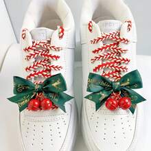 4pcs/2pcs Exquisite Green Bow Shoe Accessories With Red Shoelaces, Christmas Decor For White Sneakers, Flat Shoes, Training Shoes, Perfect Gift For Girlfriend - Multicolor - View 4