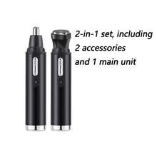 AXH. Electric Nose And Ear Hair Trimmer, Stainless Steel Dual-Wing Blade, Portable Battery-Powered Hair Removal Device - Black - View 10